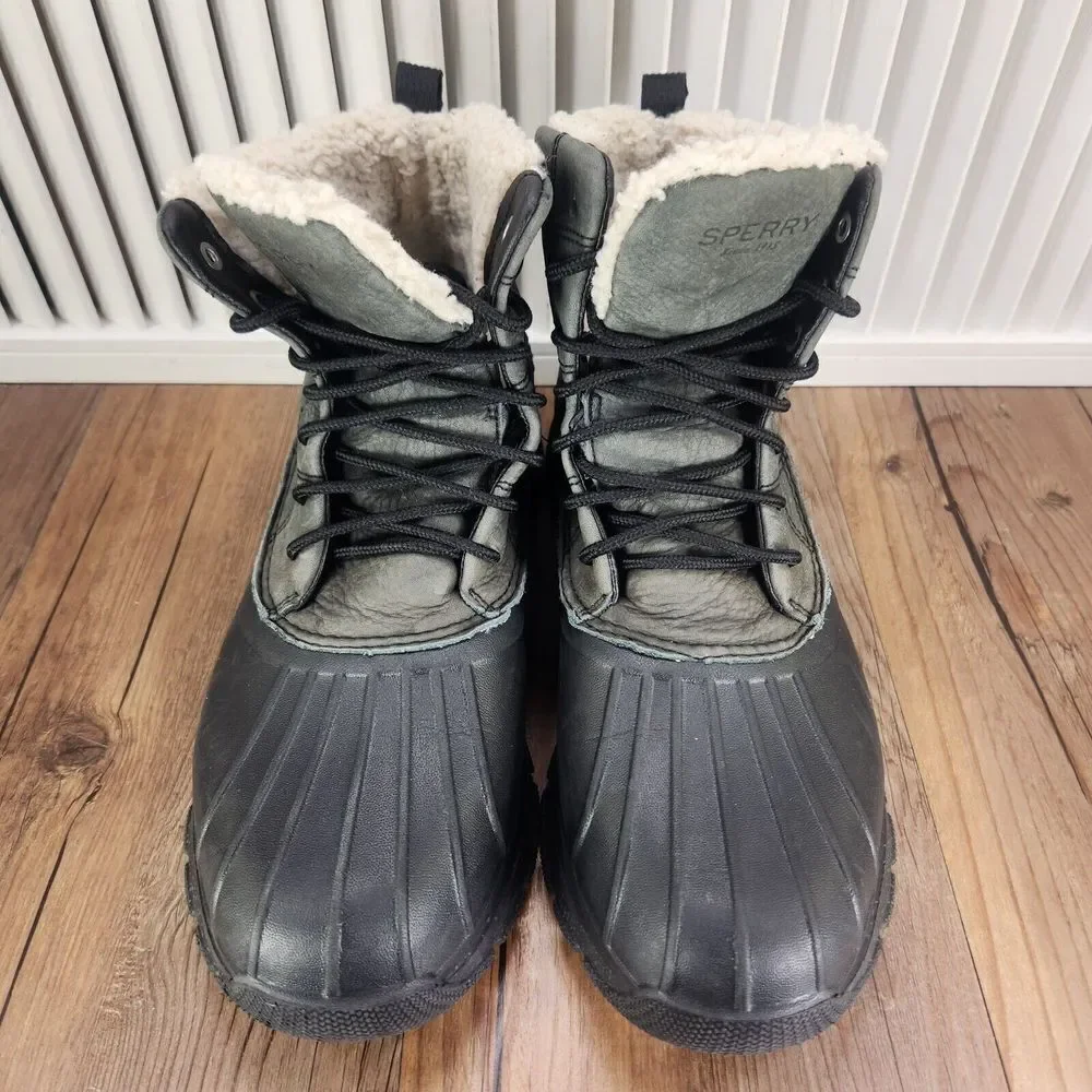 Sperry Duck Float Boots Men Sz 8M Green Leather Rubber Rain Lined Outdoors Ankle